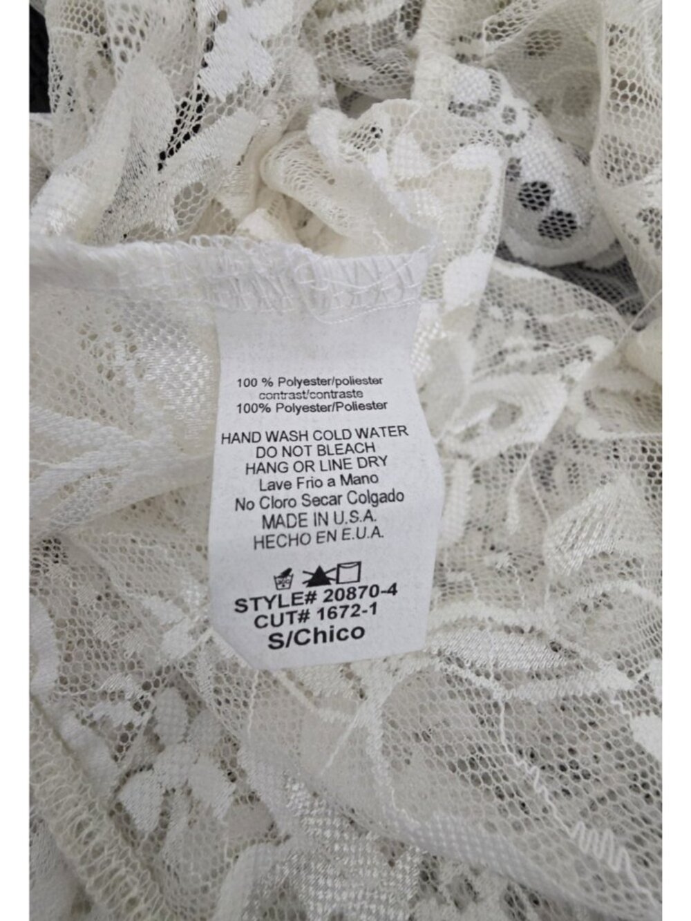 TRAC White Lace Halter High Neck Blouse Black Ruffle Accent S/Chico - Picture 3 of 12